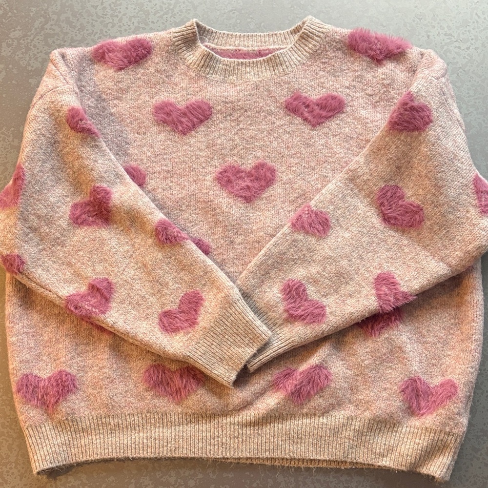 Chilewich Pink Heart Crew Neck Sweater